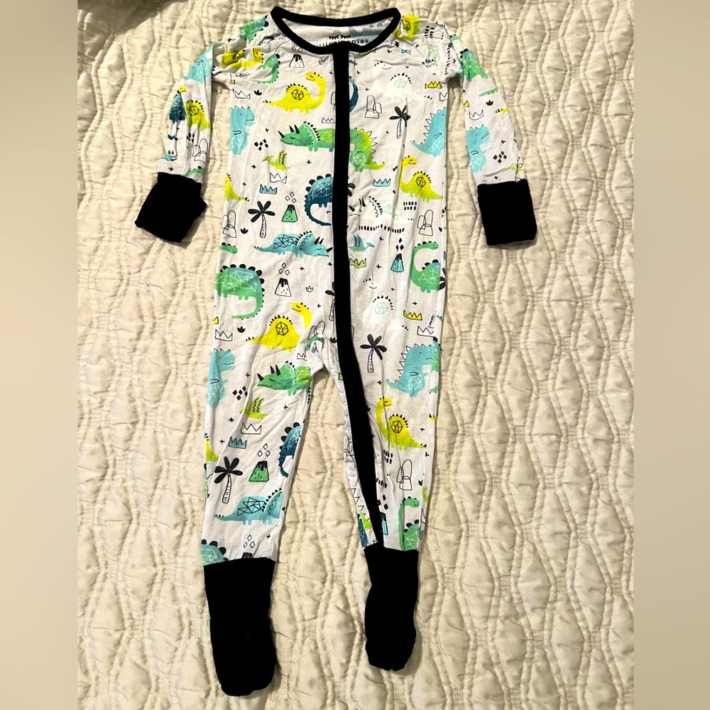Little Sleepies Bamboo/Viscose Footie Zippy in Blue/Green Dinosaurs - 6-12months